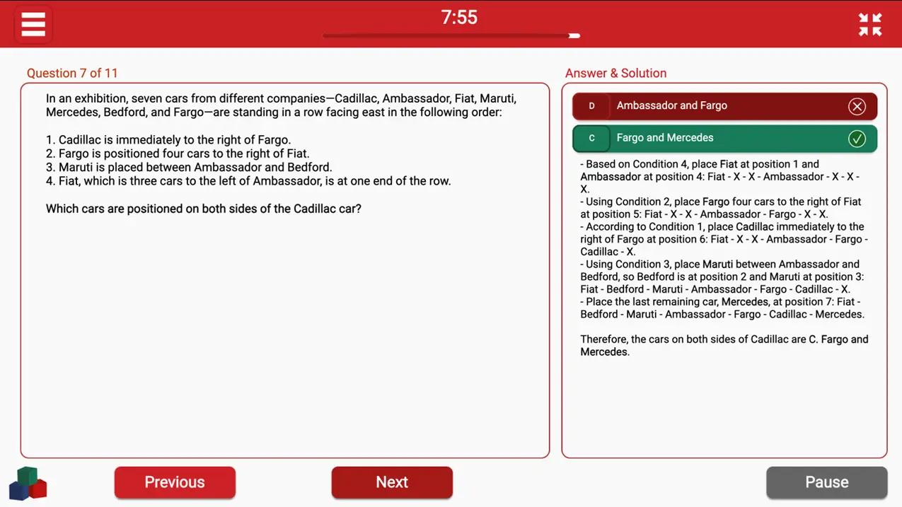 Bain Sova Deductive Reasoning Ordering & Arrangement Example