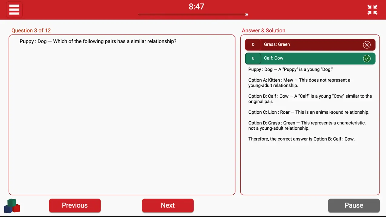 Bain Sova Verbal Reasoning Analogy Example