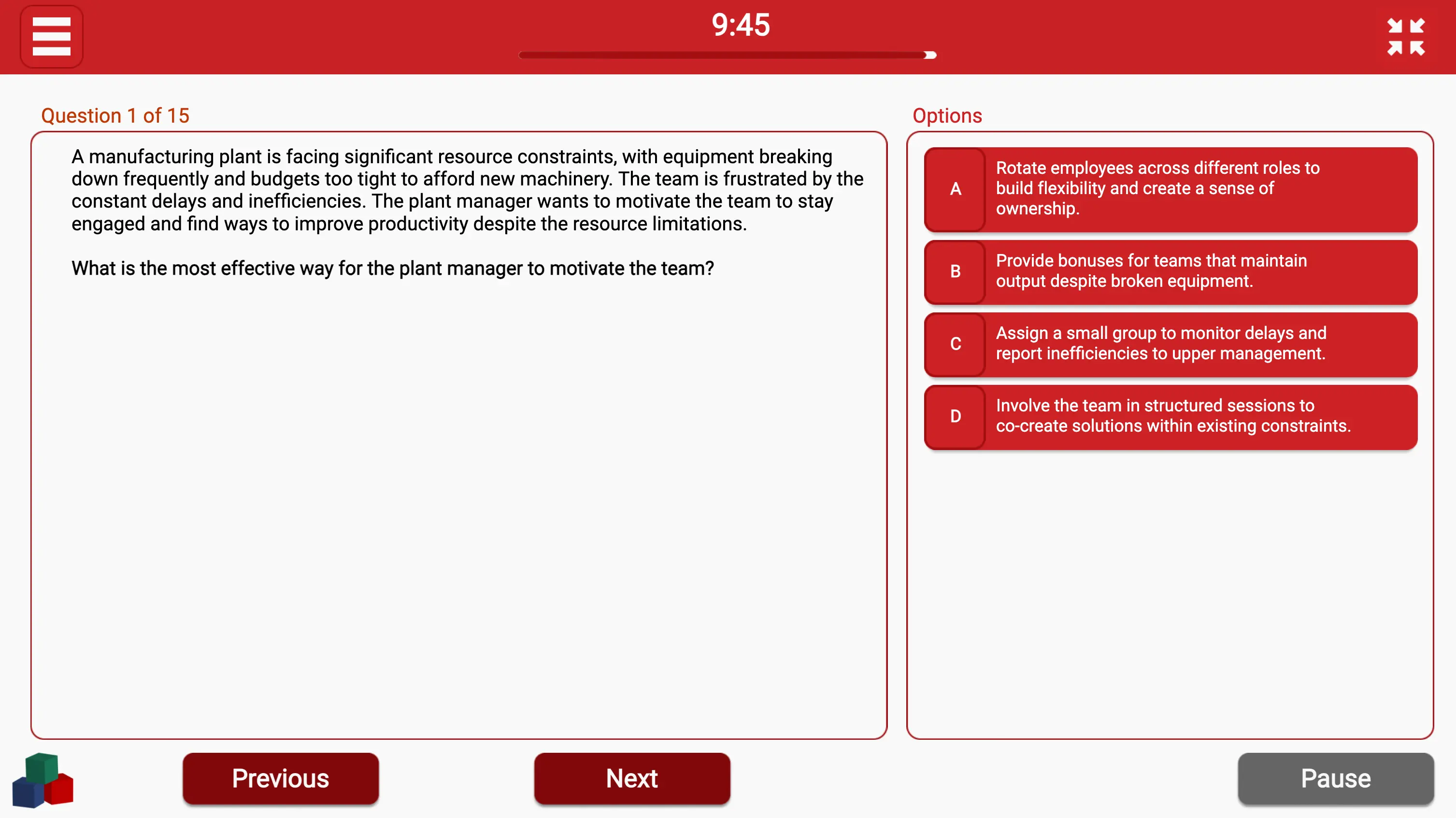 Bain TestGorilla Leadership and People Management - Motivating Teams Question
