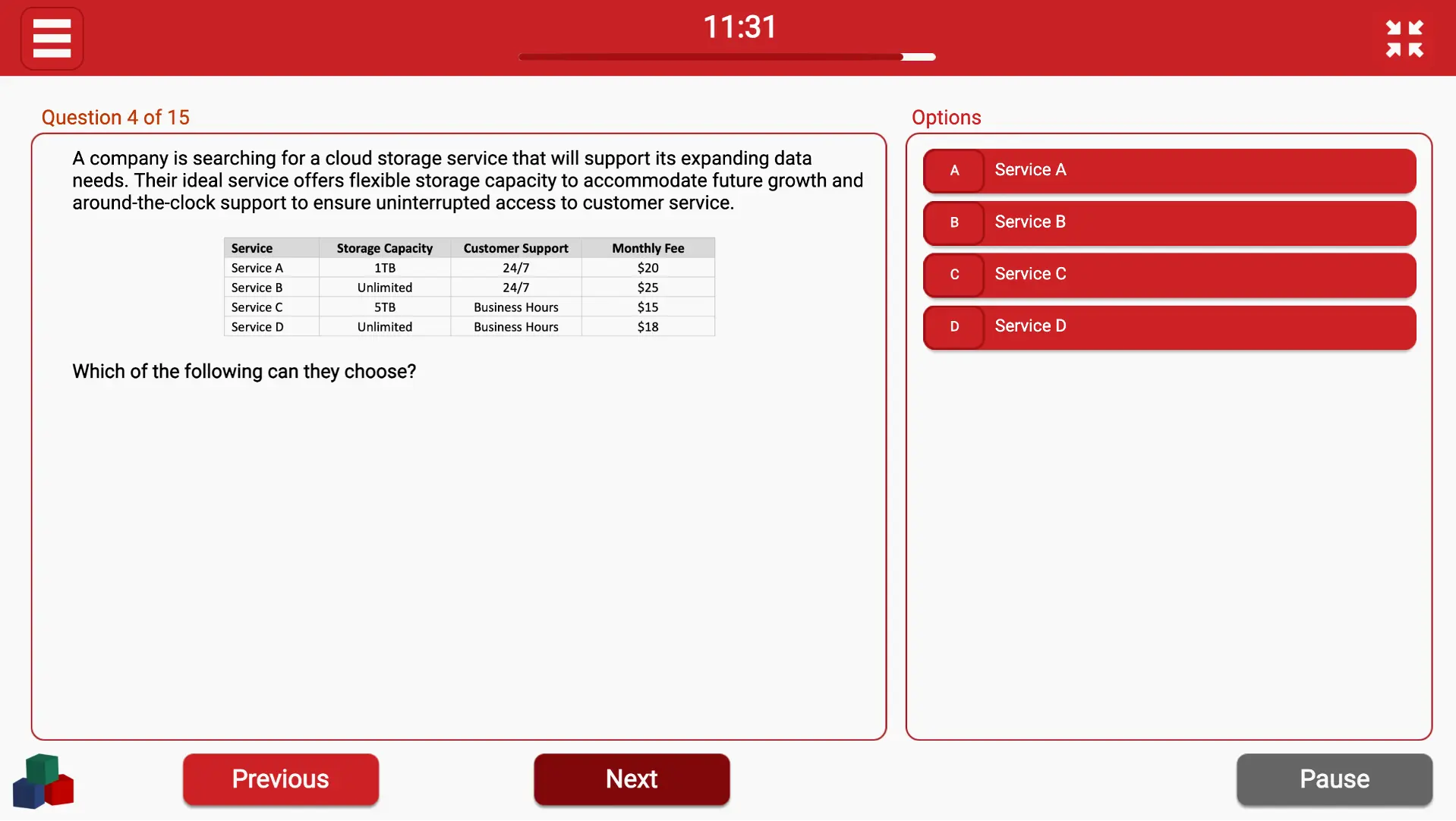 Bain TestGorilla Problem Solving - Table Question