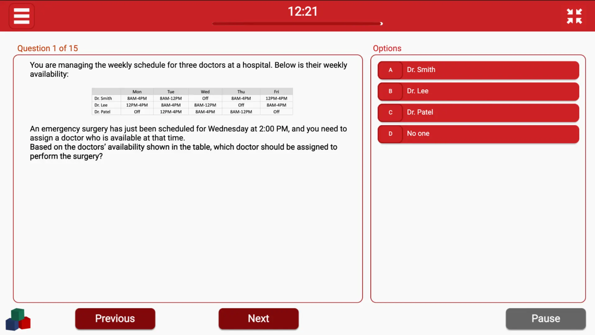 Bain TestGorilla Problem Solving - Timetable Question