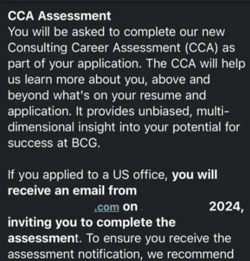BCG CCA Assessment Email