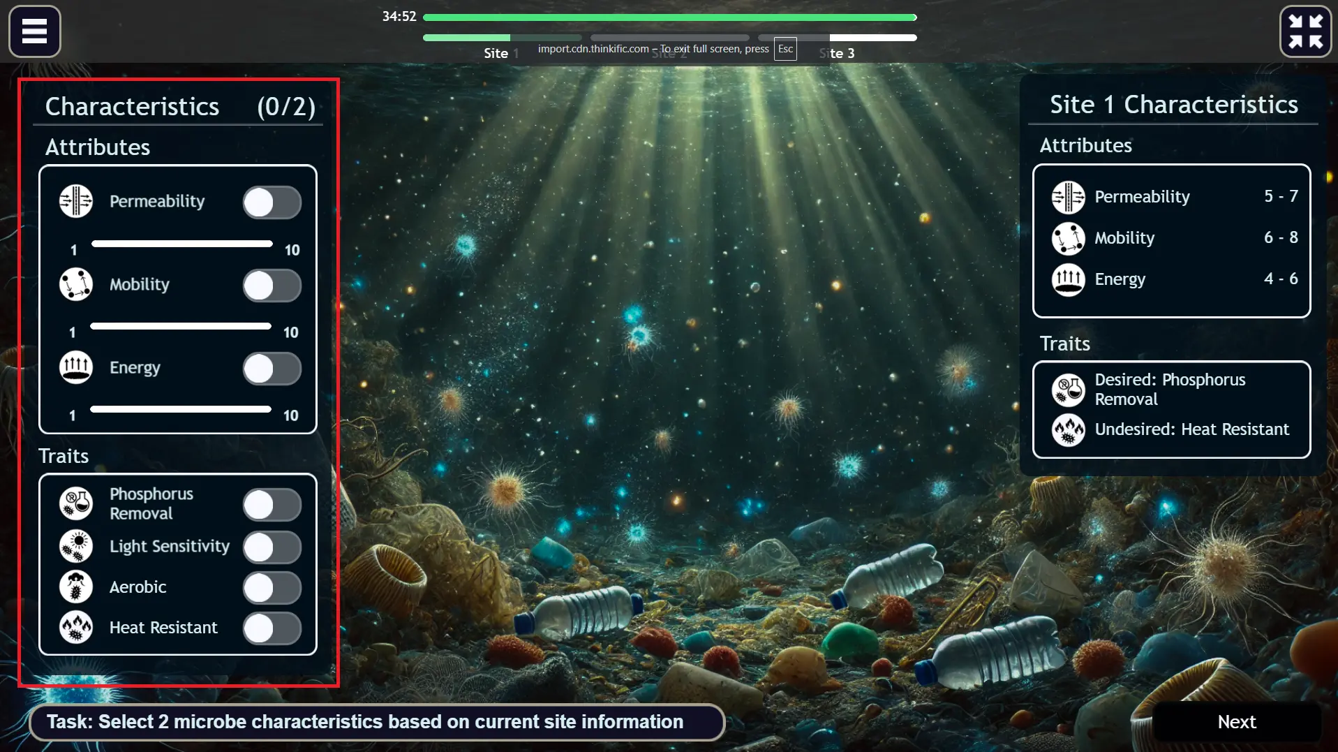McKinsey Ocean Cleanup Game - Microbes Attributes